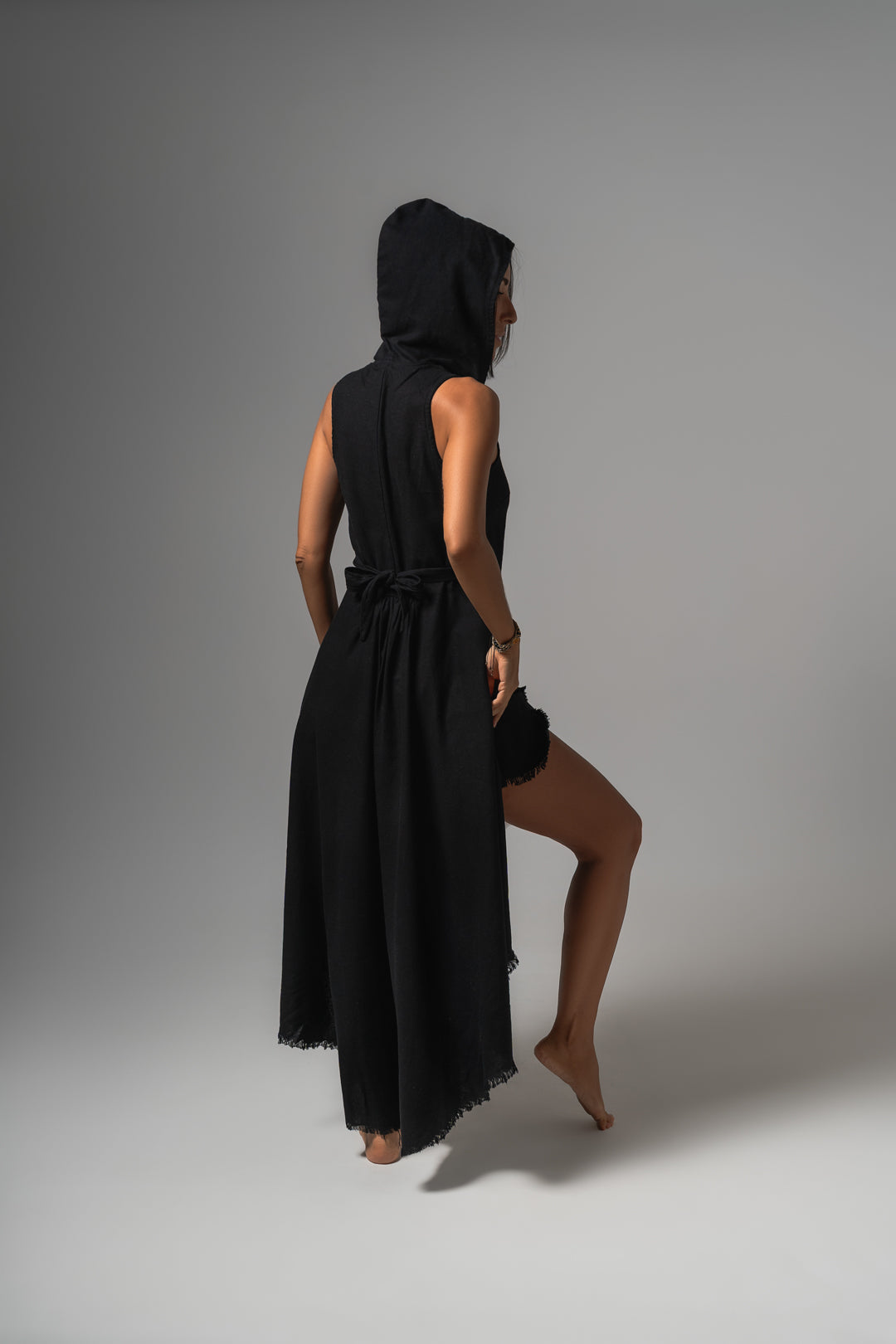 Hooded Wrap Dress Bohemian Elegance for Any Occasion Black / M/L Hooded Wrap Dress Bohemian Elegance for Any Occasion Black / M/L